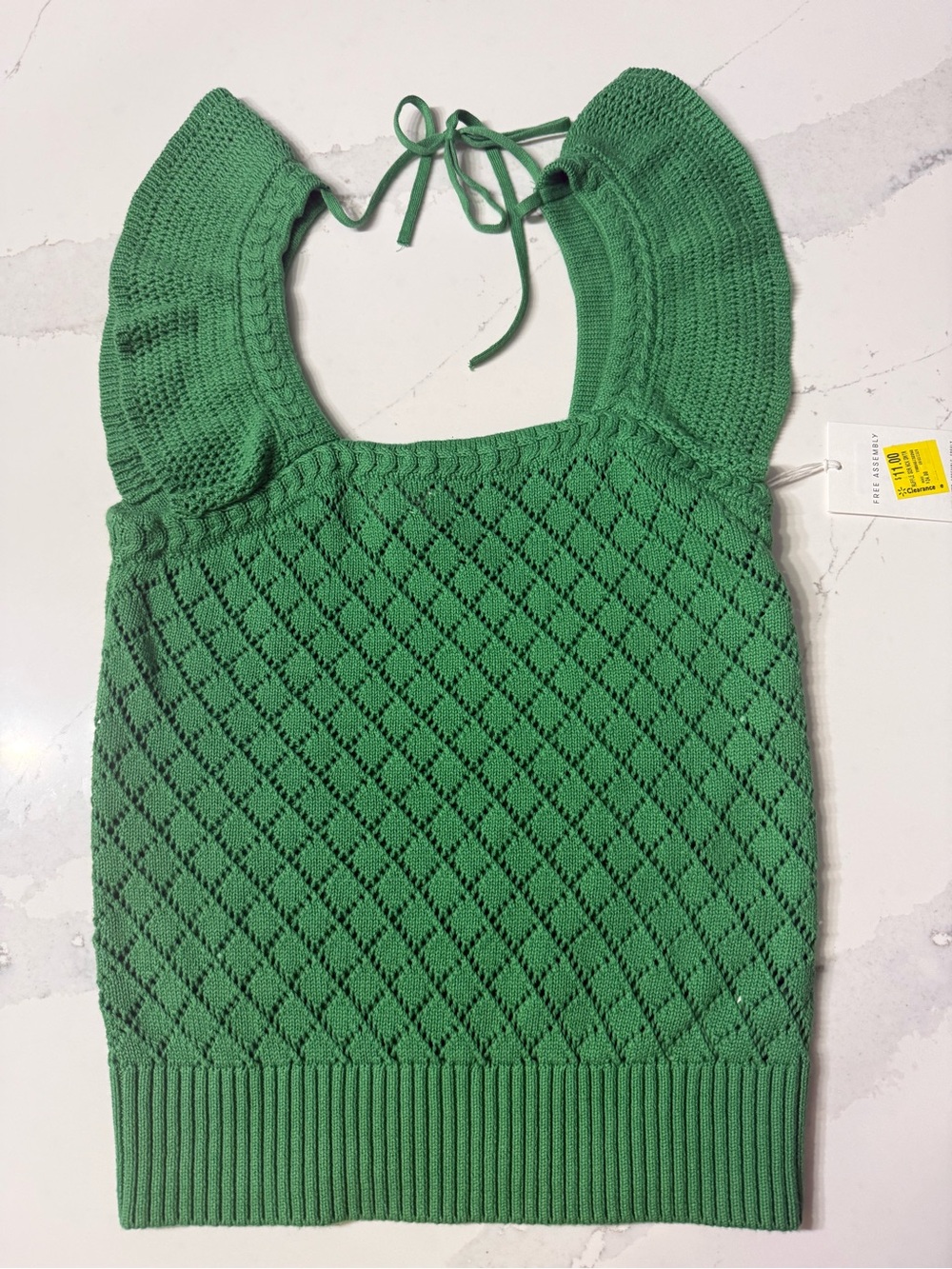 Free Assembly Green Ruffle Sleeve Top Sz S NWT crochet Tie back